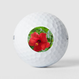 Tropical red hibiscus flower golf balls