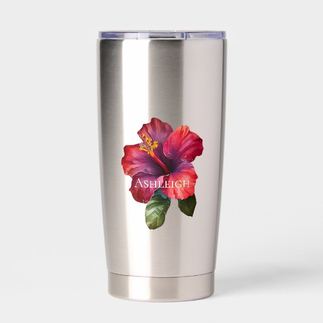 Tropical Red Hibiscus Flower Insulated Tumbler (Front)