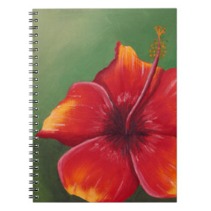 Tropical Red Hibiscus Flower   Oil Painting Notebook