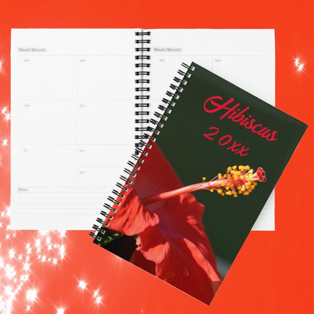 Tropical Red Hibiscus Flower on Black Customizable Planner (Creator Uploaded)