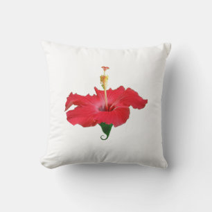 Tropical Red Hibiscus Flower Throw Pillow