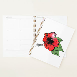 Tropical Red Hibiscus Flower with Green Leaves Planner