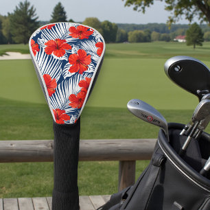 Tropical Red Hibiscus Navy Foliage Golf Head Cover