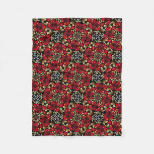 Tropical Red Mandala Kaleidoscope Fleece Blanket