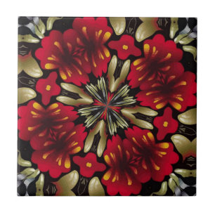Tropical Red Mandala Kaleidoscope Tile