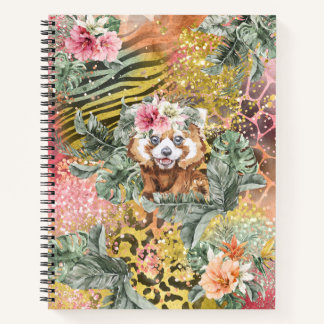 Tropical Red Panda on Animal Print Notebook
