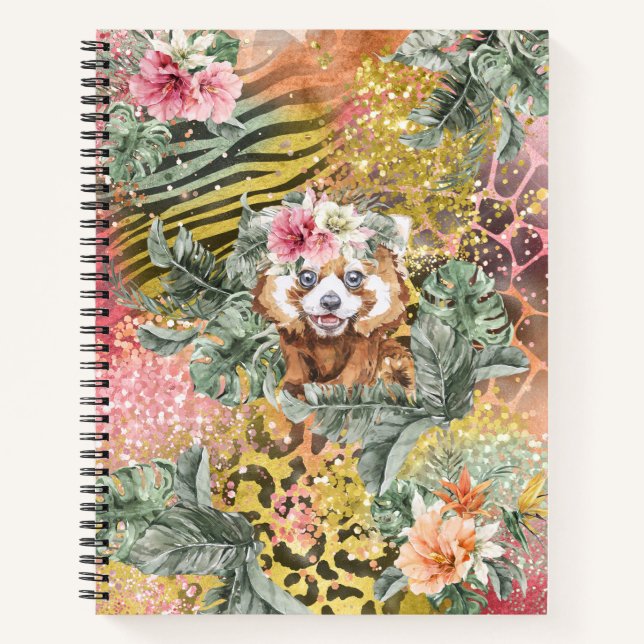 Tropical Red Panda on Animal Print Notebook (Front)