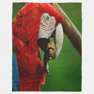 Tropical Red Parrot Fleece Blanket