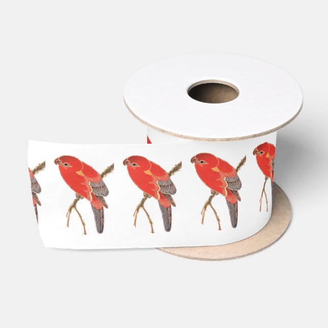 Tropical Red Parrot Thunder_Cove Satin Ribbon (Spool)