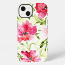 Tropical red pink floral poppy pattern