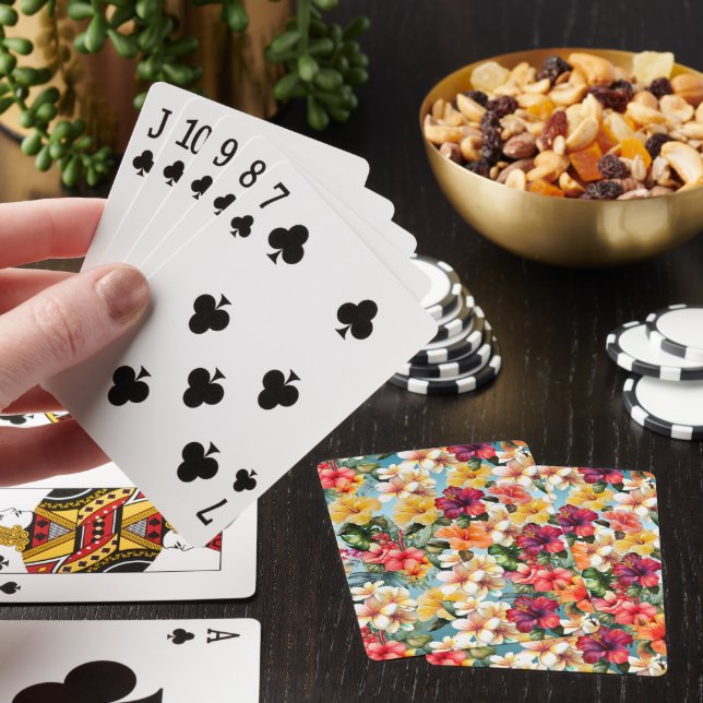Tropical Red Yellow Tropical Hibiscus Flowers Playing Cards (In Situ)