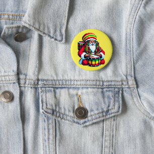 Tropical Reggae Santa - Christmas Drummer Art 2 Inch Round Button