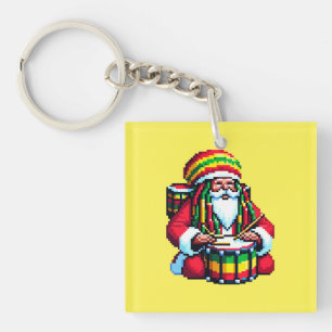 Tropical Reggae Santa - Christmas Drummer Art Keychain