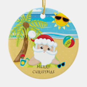Tropical Relaxing Santa Hawaiian Christmas Ceramic Ornament