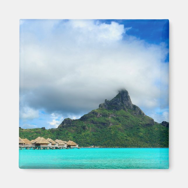 Tropical resort on Bora Bora square magnet (Front)
