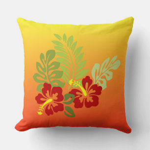 Tropical Retreat inspired Sunset and Hibiscus Throw Pillow