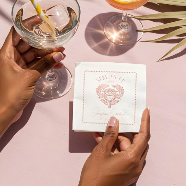 Tropical Rétro Arbre à Palmiers Cadeau de Mariage  (Retro Tropical Palm Tree Pickleball Bridal Shower Foil Napkins)