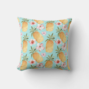 Tropical retro design with pineapples throw pillow