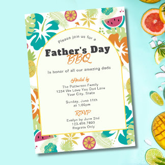 Tropical Retro Floral Fun Father's Day BBQ Party Invitation