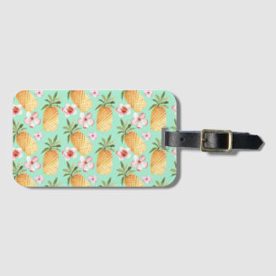 Tropical retro print on mint background luggage tag
