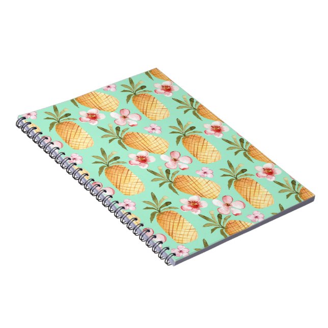 Tropical retro print on mint background notebook (Right Side)