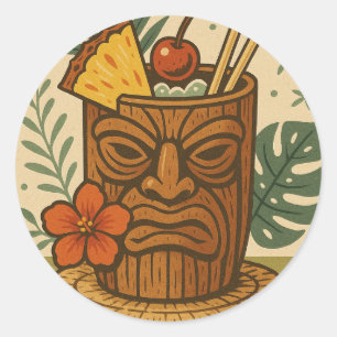 Tropical Retro Tiki Drink Hawaiian Luau Birthday  Classic Round Sticker