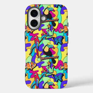 Tropical Retro Toucan Macaw Tree Frog Clownfish iPhone 16 Case