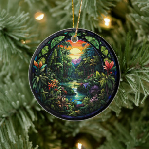 Tropical River Ceramic Decor Stained glass look Ornament