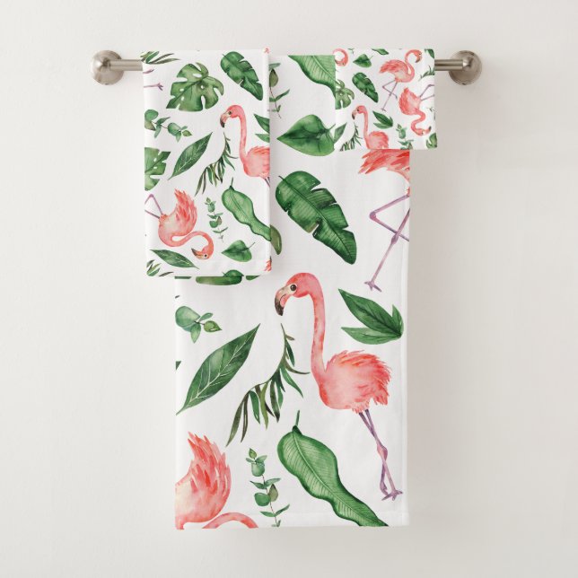 Tropical Rose Flamingo Pattern v2 Salle de bain (En situation)
