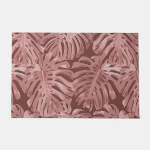 Tropical Rose Gold Girly Jungle Leaves Pattern Doormat
