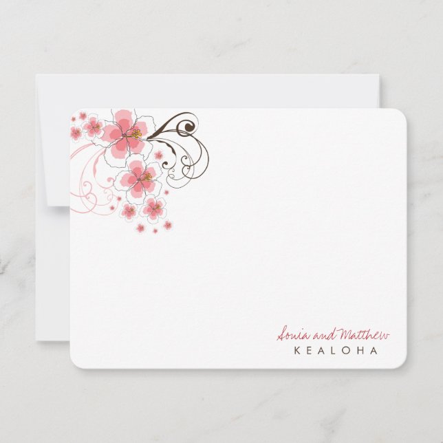 Tropical rose Hibiscus Mariage Merci Carte de note (Devant)