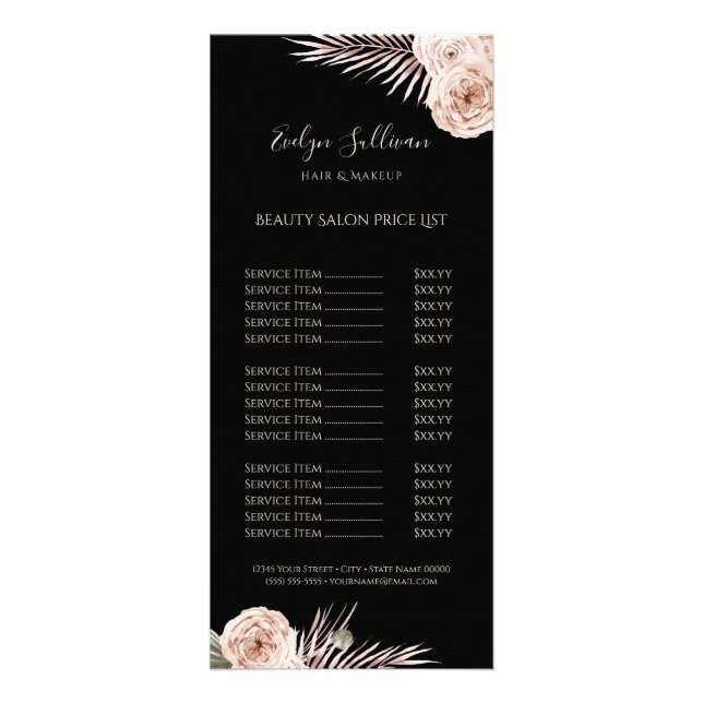 Tropical roses price list rack card (Front)