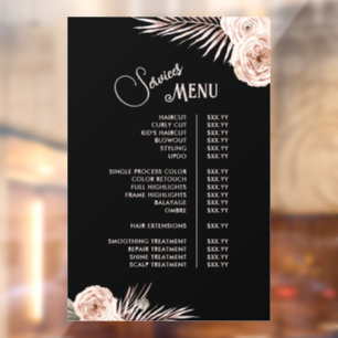 Tropical Roses Services Menu Window Cling