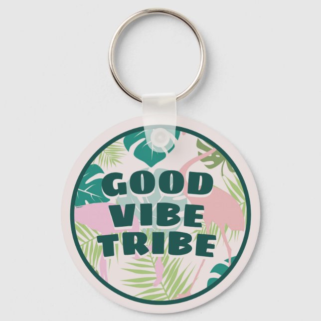 Tropical Round Good Vibe Tribe Positive Energy Keychain (Front)
