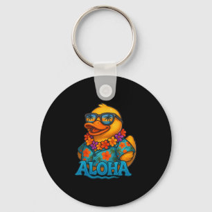 Tropical Rubber Duck Hawaiian Lei Aloha Rubber Duc Keychain