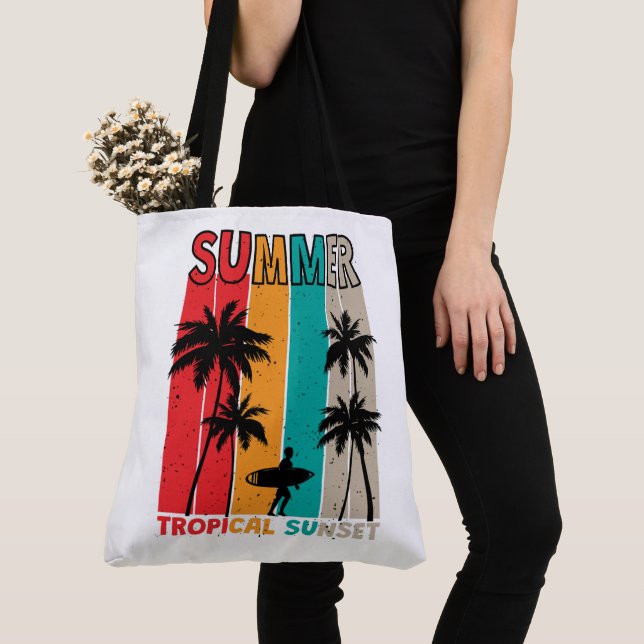 Tropical Rush: Sunset & Surf Tote Bag (Close Up)
