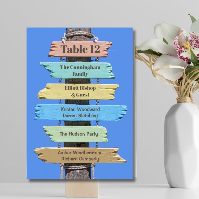 Tropical  Rustic Beach Sign Wedding Seating Plan Table Number (Creator Uploaded)