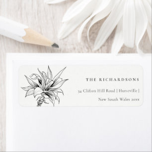 Tropical Rustic Palms Black White Sketch Address