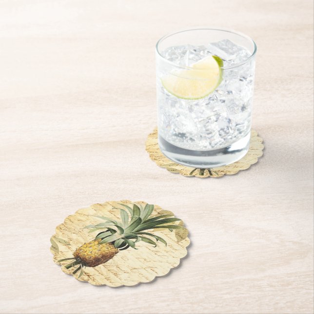 Tropical Rustic Pineapple Art Paper Coaster (Insitu)