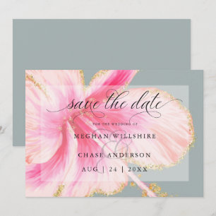 Tropical Rustic Watercolor Pink Flower Save The Da Save The Date