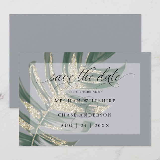 Tropical Rustic Watercolor Split Leaf Save The Date (Front/Back)