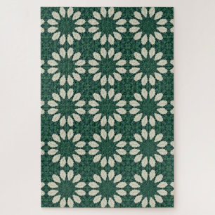 Tropical Sacramento Green and Silver Circle Patter Jigsaw Puzzle