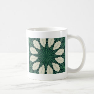 Tropical Sacramento Green and Silver Leaf Mandala. Coffee Mug