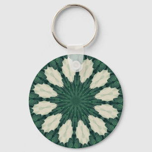 Tropical Sacramento Green and Silver Leaf Mandala. Keychain