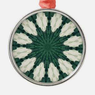 Tropical Sacramento Green and Silver Leaf Mandala. Metal Ornament