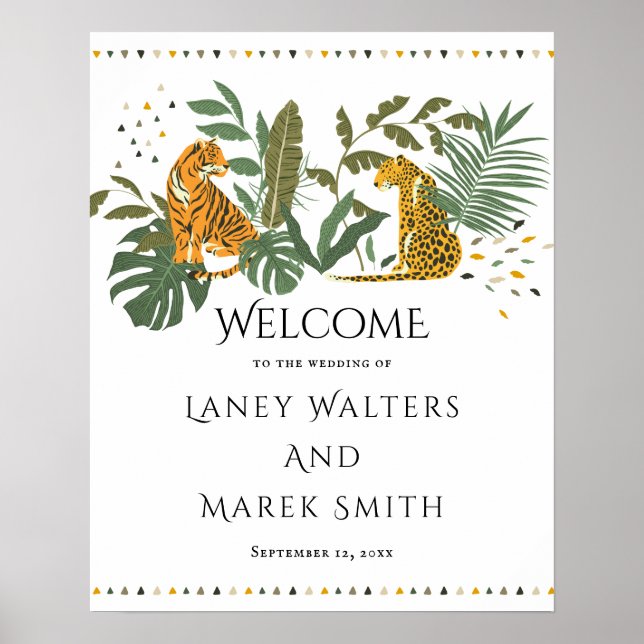 Tropical Safari Animal Wedding Welcome Sign (Front)