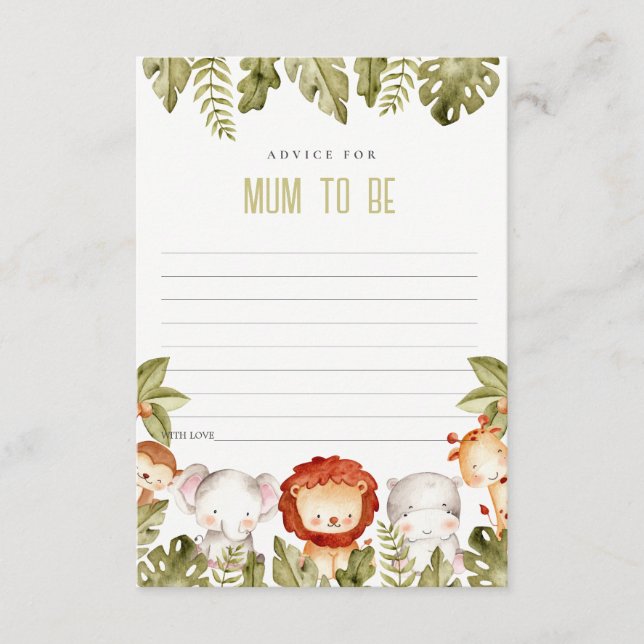 Tropical Safari Animals Advice for Mum Baby Shower Enclosure Card (Front)