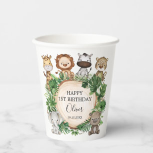 Tropical Safari Animals Jungle Greenery Birthday Paper Cups