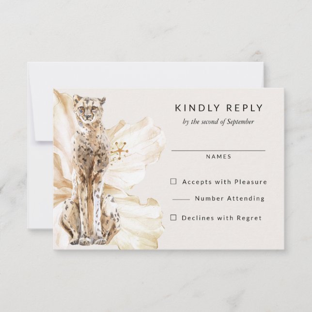 Tropical Safari Cheetah Wedding RSVP Reply (Front)