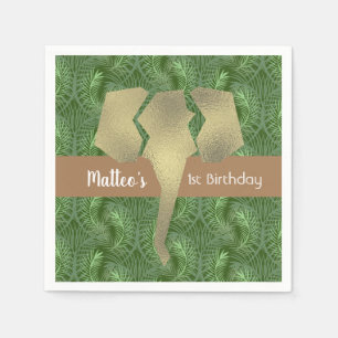 Tropical Safari Elephant Faux Gold Greenery Napkin